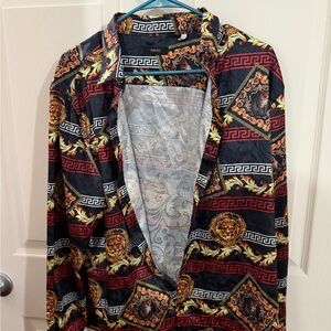 Pavini Baroque Print Button-Up Shirt – Lions & Greek Key